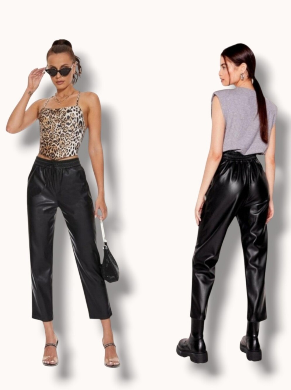 ARITZIA Wilfred Free Women's Kadina Black Vegan Leather Cropped Jogger Pants